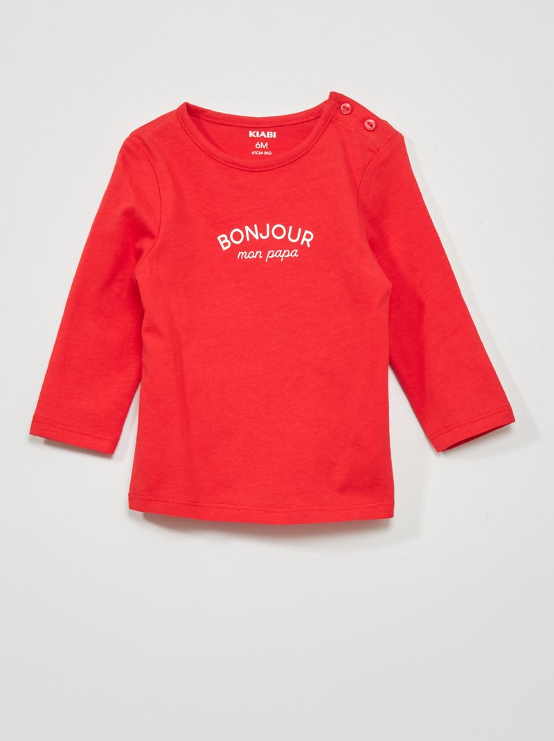 T-shirt à manches longues avec imprimé Rouge - Kiabi