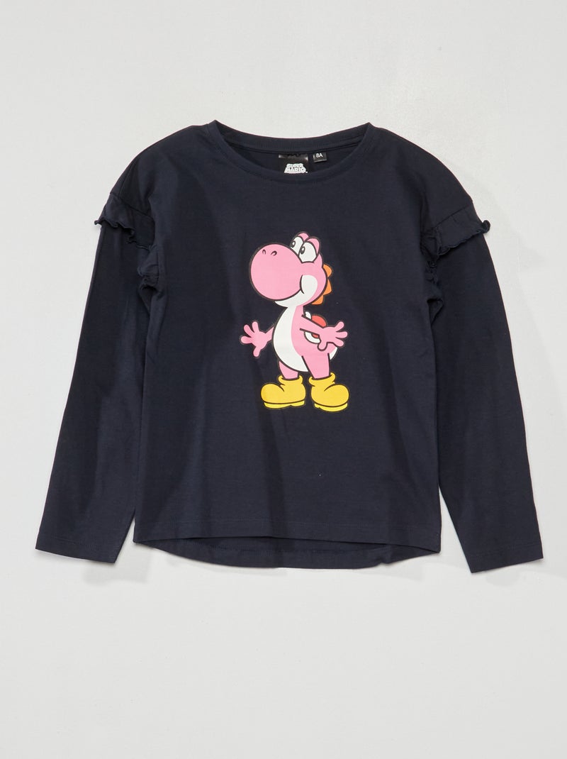T-shirt à manches longues avec imprimé 'Super Mario' bleu marine - Kiabi
