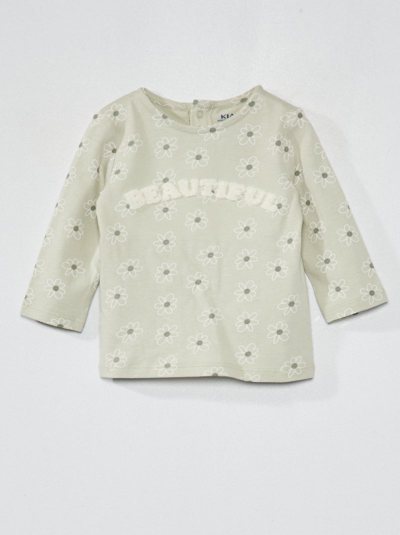 T-shirt à manches longues avec imprimé Vert - Kiabi
