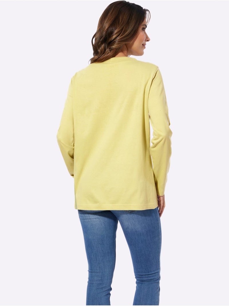 T-shirt à manches longues avec lien à nouer et motif floral - taille standard - moda vilona Jaune citron - Kiabi