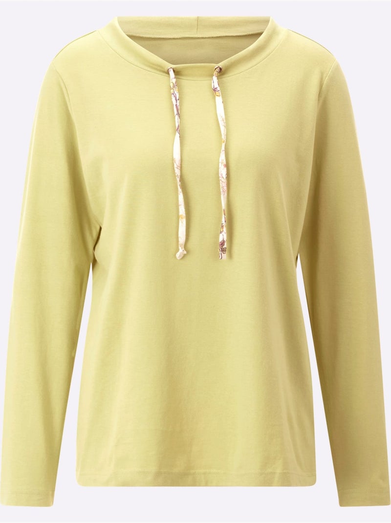 T-shirt à manches longues avec lien à nouer et motif floral - taille standard - moda vilona Jaune citron - Kiabi