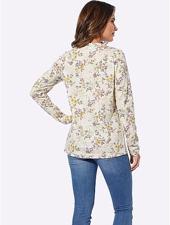 T-shirt à manches longues avec col rond et lien à nouer - taille standard - moda vilona