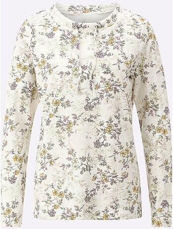 T-shirt à manches longues avec col rond et lien à nouer - taille standard - moda vilona