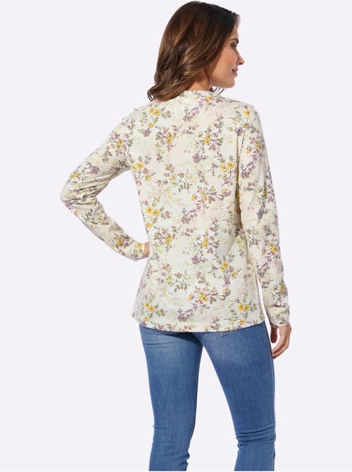 T-shirt à manches longues avec lien à nouer et motifs fleuris - taille standard - moda vilona - Kiabi