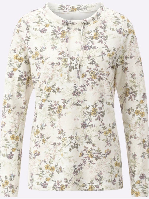 T-shirt à manches longues avec lien à nouer et motifs fleuris - taille standard - moda vilona - Kiabi