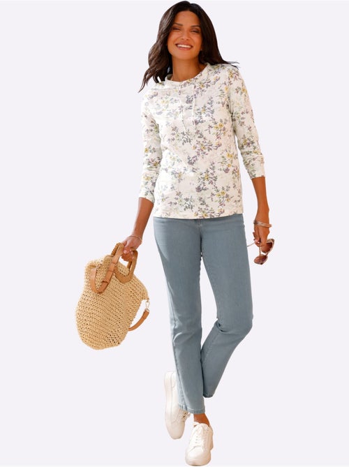 T-shirt à manches longues avec lien à nouer et motifs fleuris - taille standard - moda vilona - Kiabi