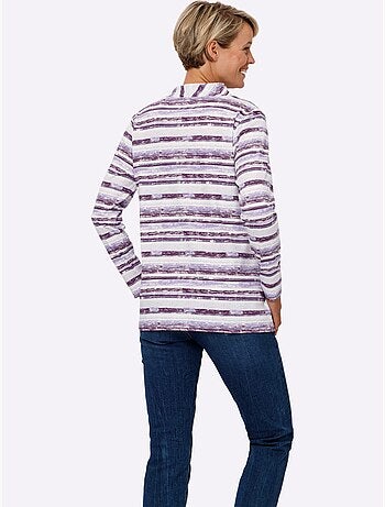 T-shirt à manches longues avec lien à nouer et rayures - taille standard - moda vilona