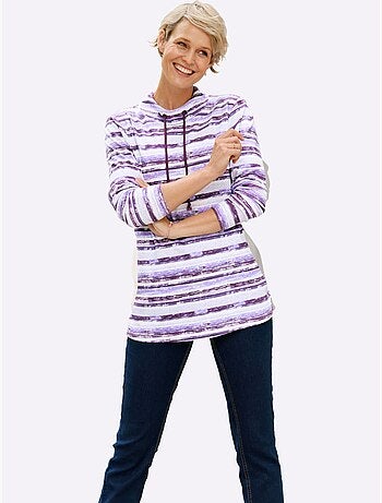 T-shirt à manches longues avec lien à nouer et rayures - taille standard - moda vilona