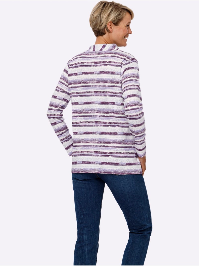 T-shirt à manches longues avec lien à nouer et rayures - taille standard - moda vilona Violet figue - Kiabi