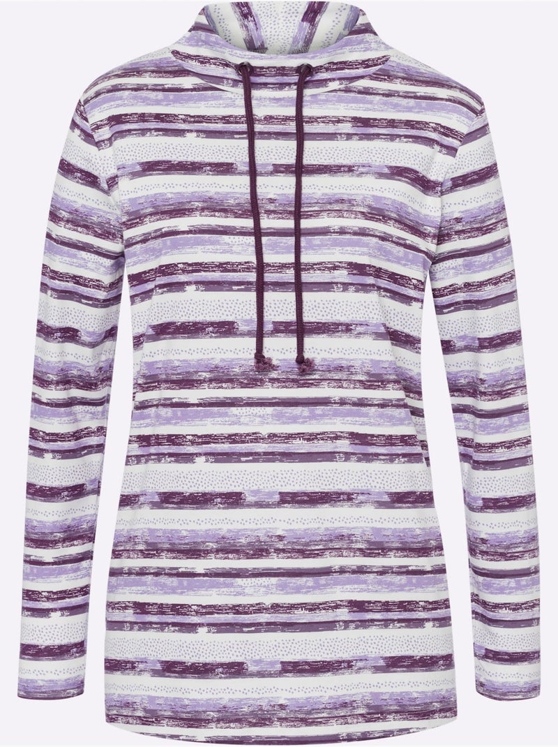 T-shirt à manches longues avec lien à nouer et rayures - taille standard - moda vilona Violet figue - Kiabi