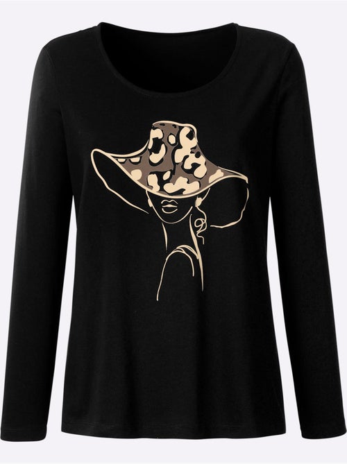 T-shirt à manches longues avec motif graphique encolure ronde - Taille standard - Moda Vilona - Kiabi T-shirt à manches longues avec motif graphique encolure ronde - Taille standard - Moda Vilona - Kiabi