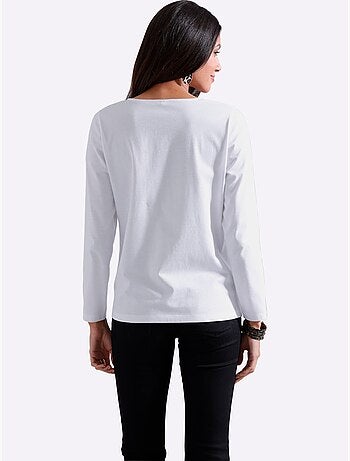 T-shirt à manches longues avec motif imprimé devant et col rond - Taille standard - Moda Vilona