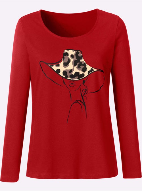 T-shirt à manches longues avec motif imprimé devant et col rond - Taille standard - Moda Vilona - Kiabi T-shirt à manches longues avec motif imprimé devant et col rond - Taille standard - Moda Vilona - Kiabi