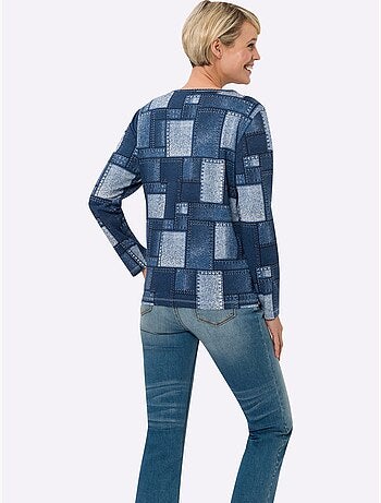 T-shirt à manches longues avec motif patchwork et glissière - taille standard - moda vilona