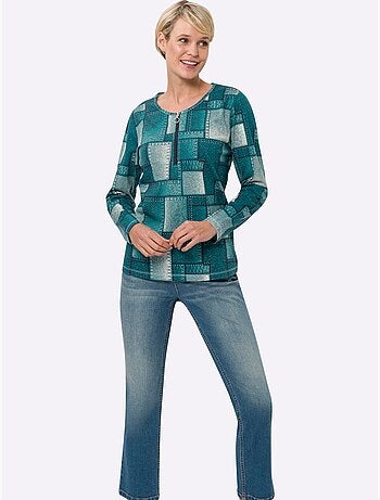 T-shirt à manches longues avec motif patchwork et glissière - taille standard - moda vilona
