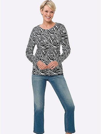 T-shirt à manches longues avec motif zèbre et coupe confortable - taille standard - moda vilona