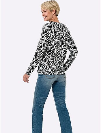 T-shirt à manches longues avec motif zèbre et coupe confortable - taille standard - moda vilona