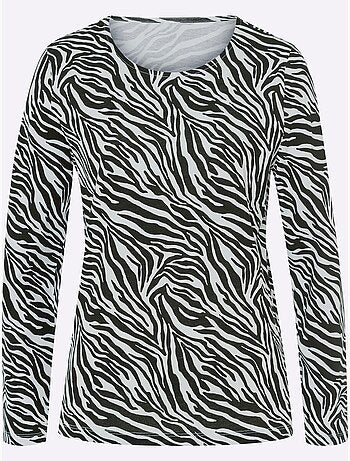 T-shirt à manches longues avec motif zèbre et coupe confortable - taille standard - moda vilona