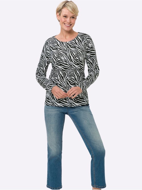 T-shirt à manches longues avec motif zèbre et coupe confortable - taille standard - moda vilona - Kiabi