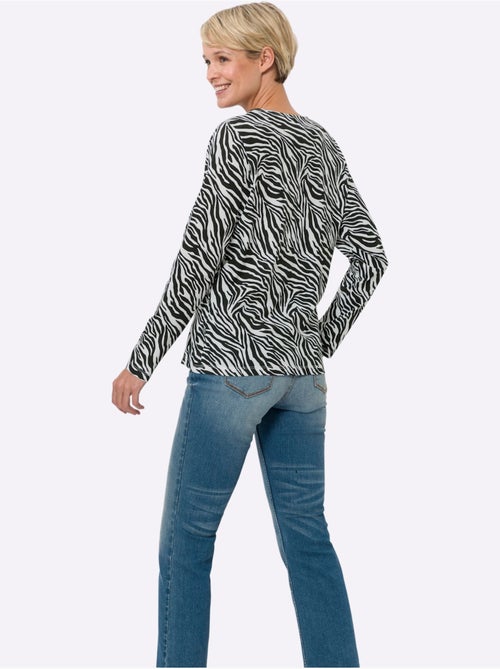 T-shirt à manches longues avec motif zèbre et coupe confortable - taille standard - moda vilona - Kiabi