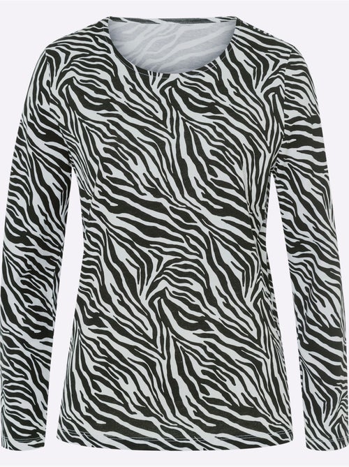 T-shirt à manches longues avec motif zèbre et coupe confortable - taille standard - moda vilona - Kiabi