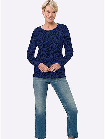 T-shirt à manches longues avec motif zèbre et coupe confortable - taille standard - moda vilona