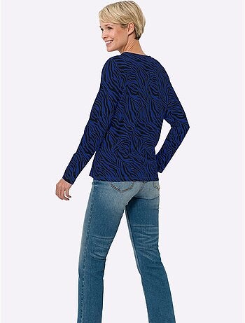 T-shirt à manches longues avec motif zèbre et coupe confortable - taille standard - moda vilona