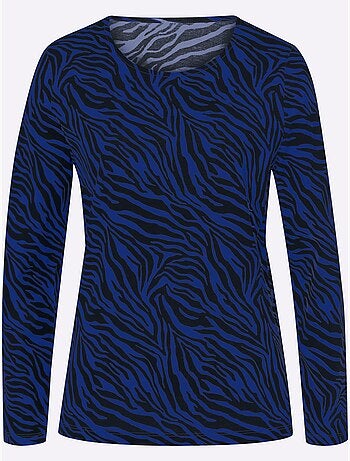 T-shirt à manches longues avec motif zèbre et coupe confortable - taille standard - moda vilona