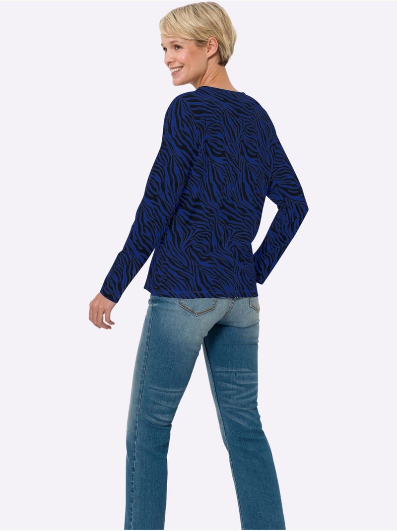 T-shirt à manches longues avec motif zèbre et finition agréable - taille standard - moda vilona Bleu Noir Bleu - Kiabi