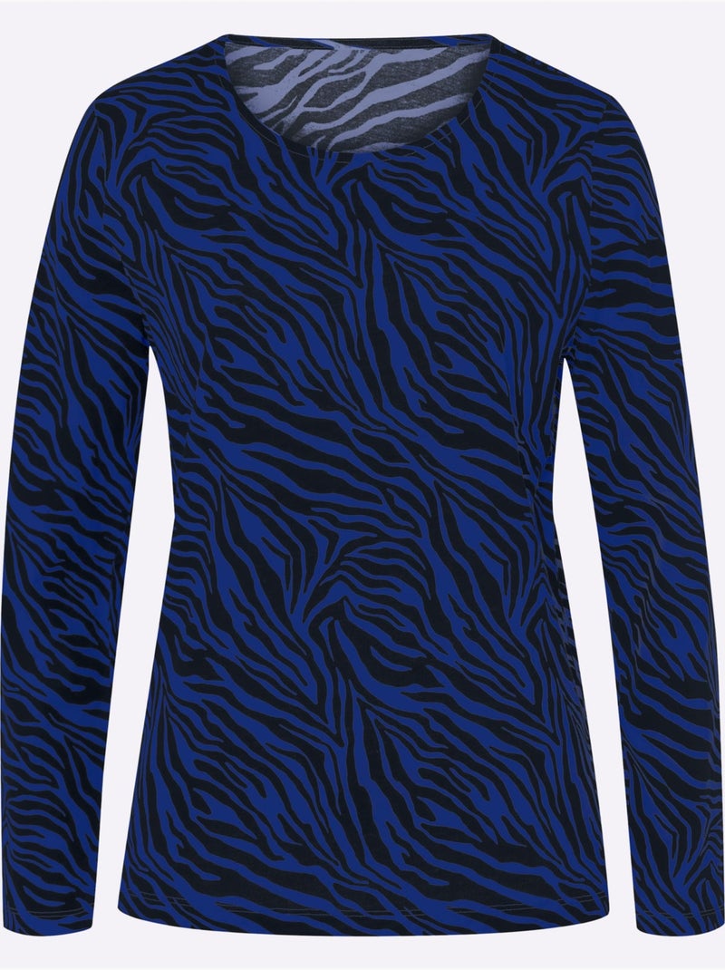 T-shirt à manches longues avec motif zèbre et finition agréable - taille standard - moda vilona Bleu Noir Bleu - Kiabi