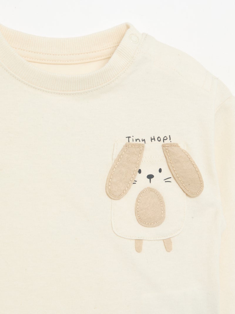 T-shirt à manches longues avec poche animée Blanc - Kiabi