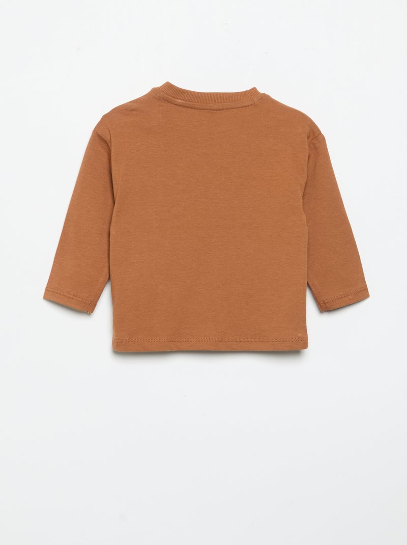 T-shirt à manches longues avec poche animée Marron - Kiabi