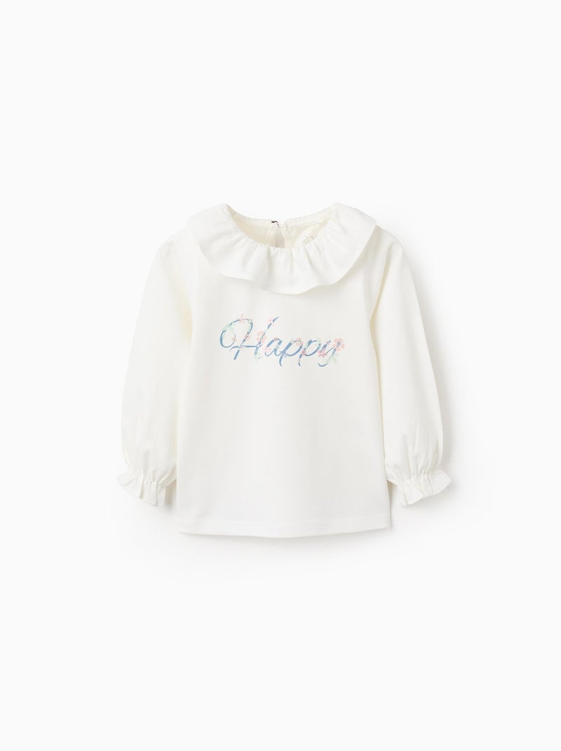 T-shirt à Manches Longues avec Volants Beige clair - Kiabi