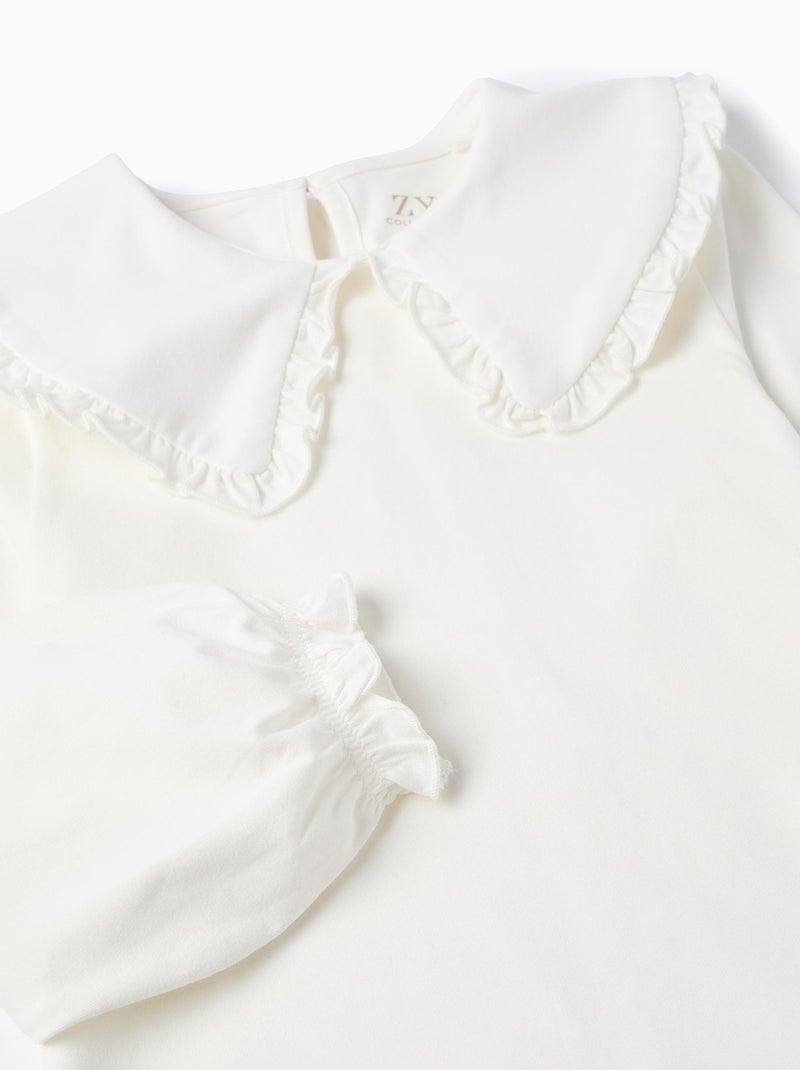 T-shirt à  Manches Longues avec Volants Blanc - Kiabi