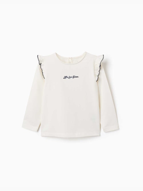 T-shirt à manches longues avec volants et broderie - Kiabi