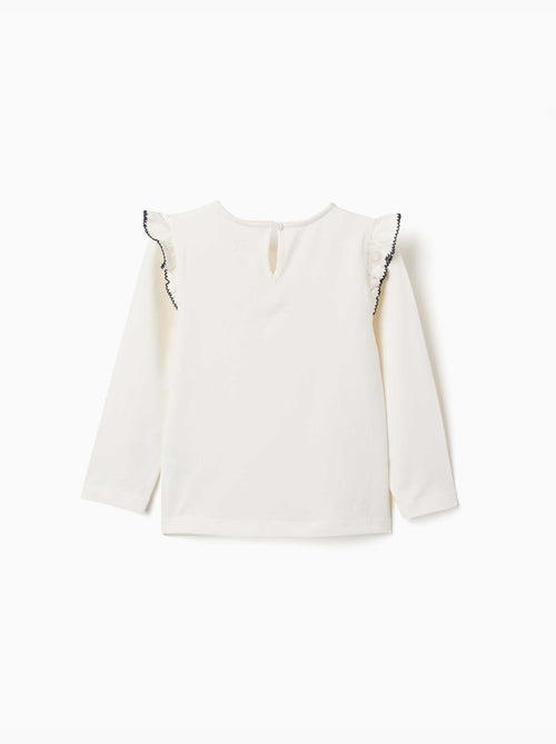 T-shirt à manches longues avec volants et broderie - Kiabi