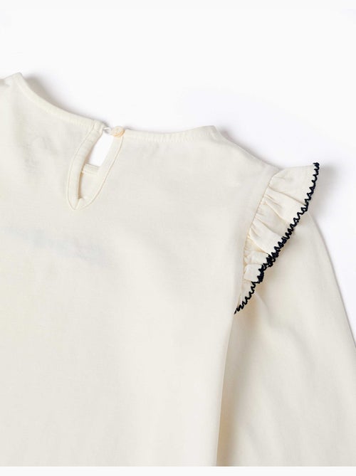 T-shirt à manches longues avec volants et broderie - Kiabi