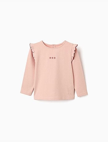 T-shirt à manches longues avec volants et broderie
