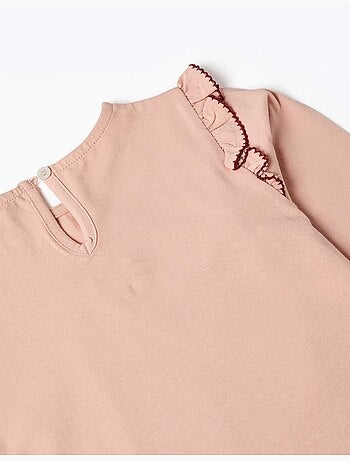 T-shirt à manches longues avec volants et broderie