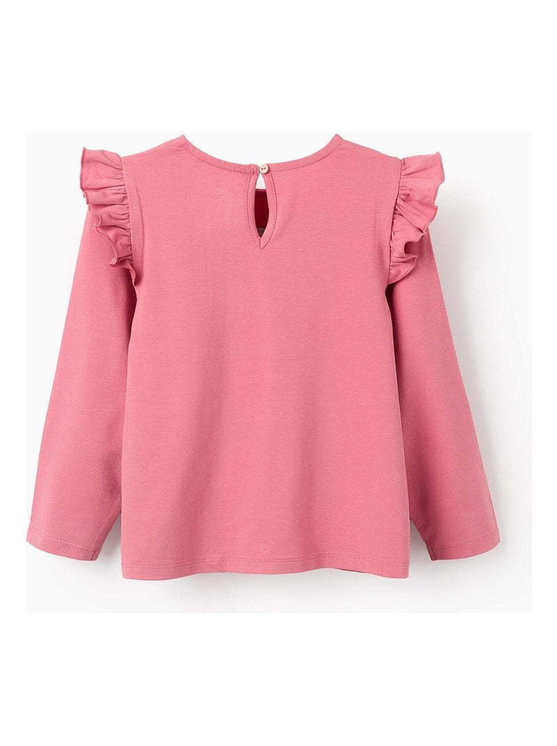 T-shirt à Manches Longues avec Volants et Plis Rose foncé - Kiabi