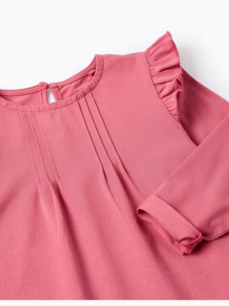 T-shirt à Manches Longues avec Volants et Plis Rose foncé - Kiabi