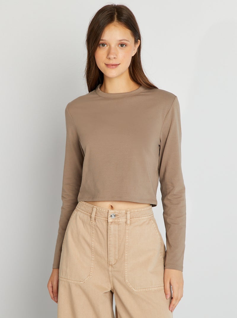 T-shirt à manches longues Beige - Kiabi