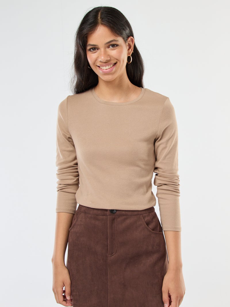 T-shirt à manches longues Beige - Kiabi
