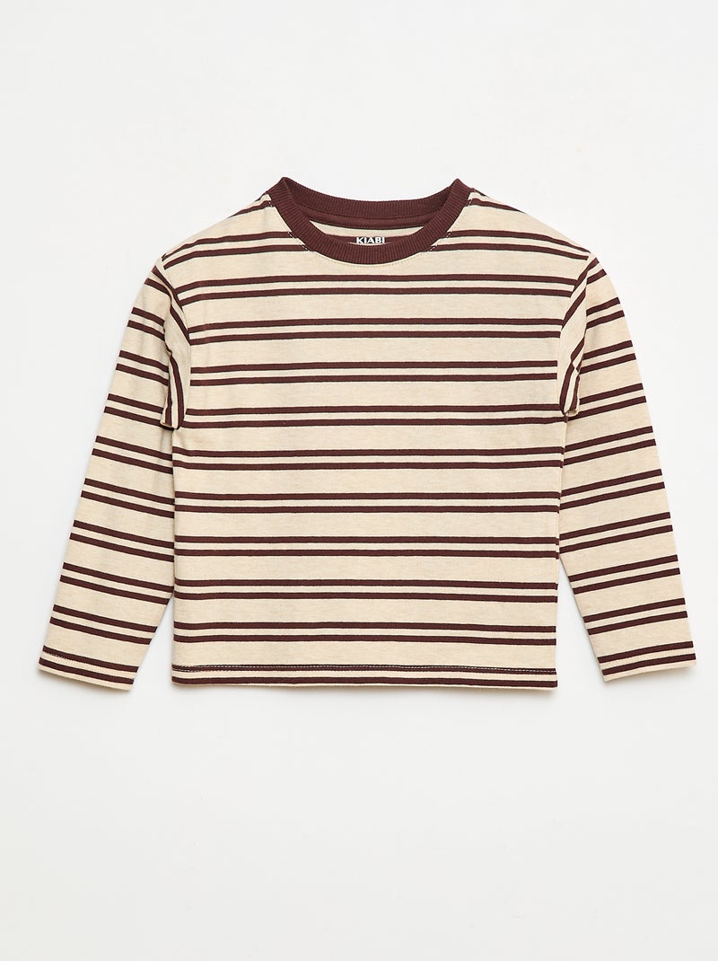 T-shirt à manches longues Beige/rouge - Kiabi
