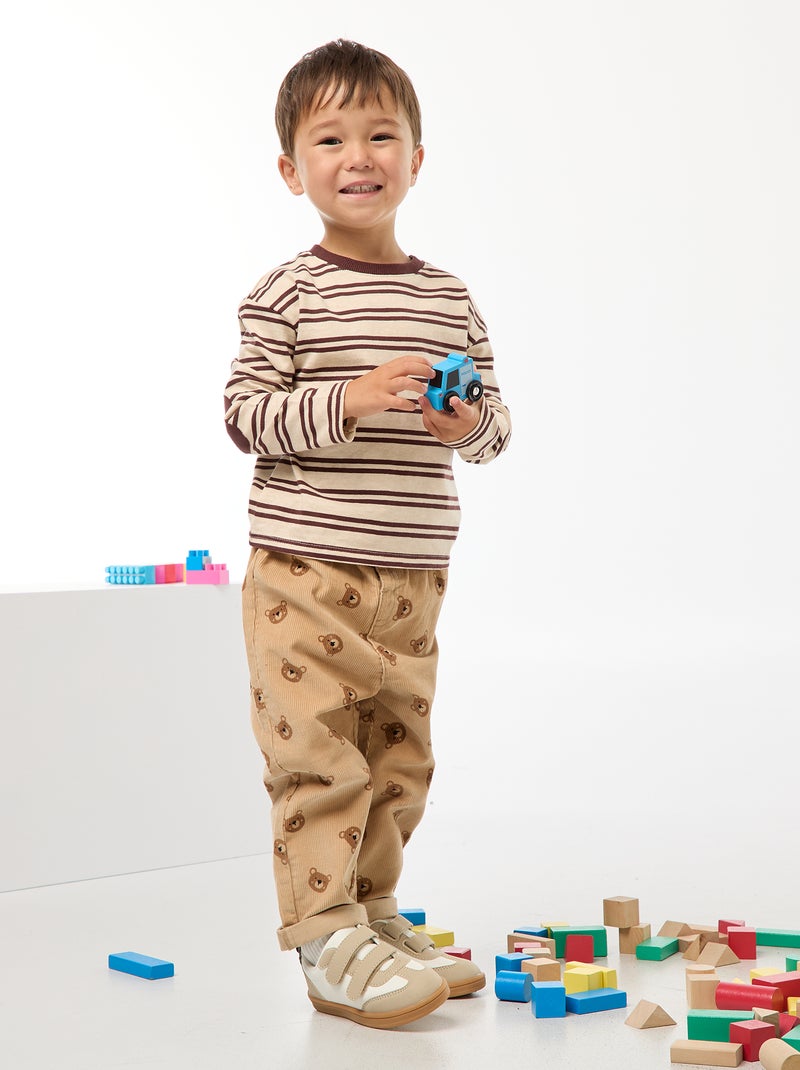 T-shirt à manches longues Beige/rouge - Kiabi