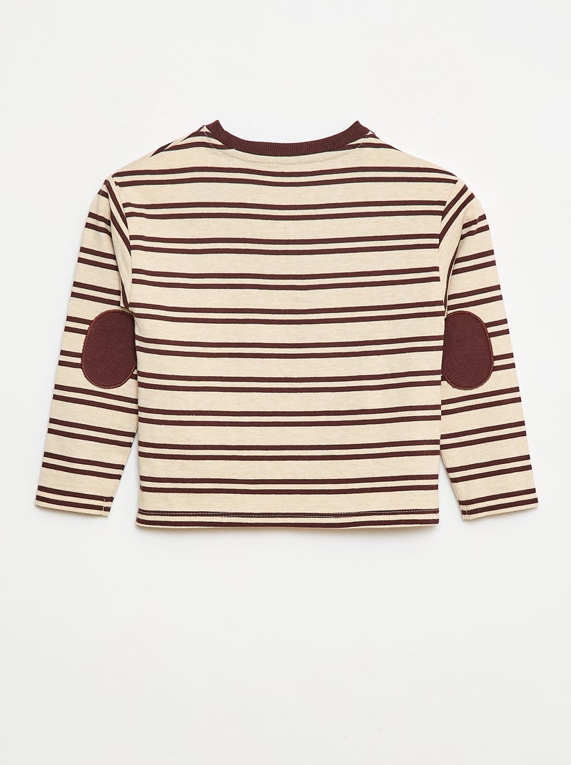 T-shirt à manches longues Beige/rouge - Kiabi