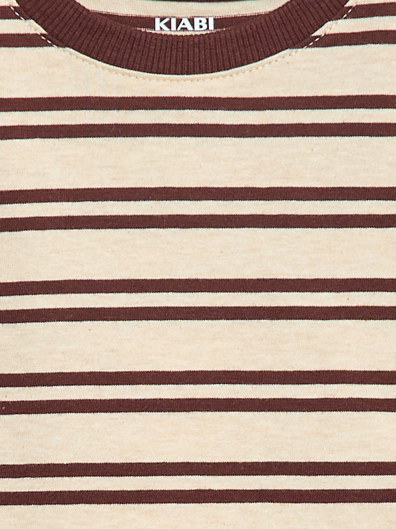 T-shirt à manches longues Beige/rouge - Kiabi