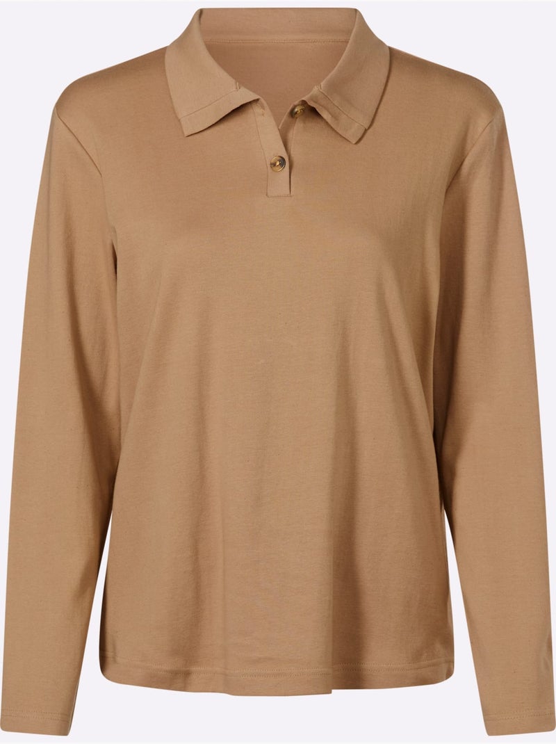 T-shirt à manches longues belle qualité interlock - taille standard - moda vilona Doré - Kiabi