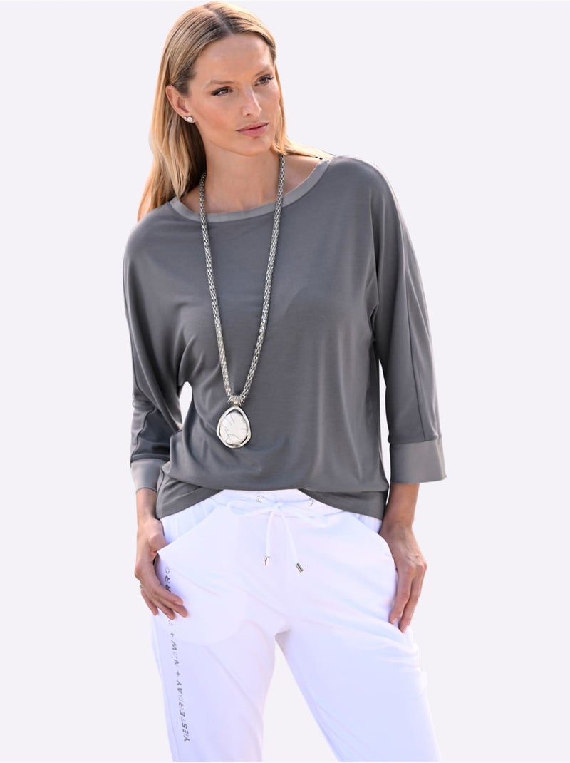 T-shirt à Manches Longues Bords Ouverts Modernes - Taille Standard - Helline gris anthracite - Kiabi