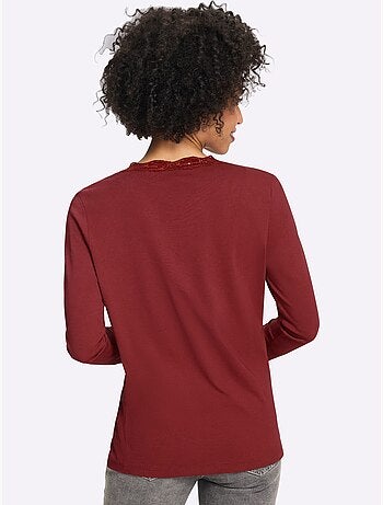 T-shirt à manches longues bordure en dentelle au col v. - taille standard - helline
